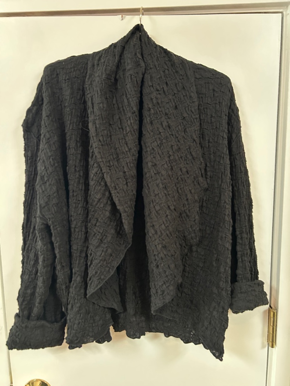 Black Cotton Textured Open Cardigan